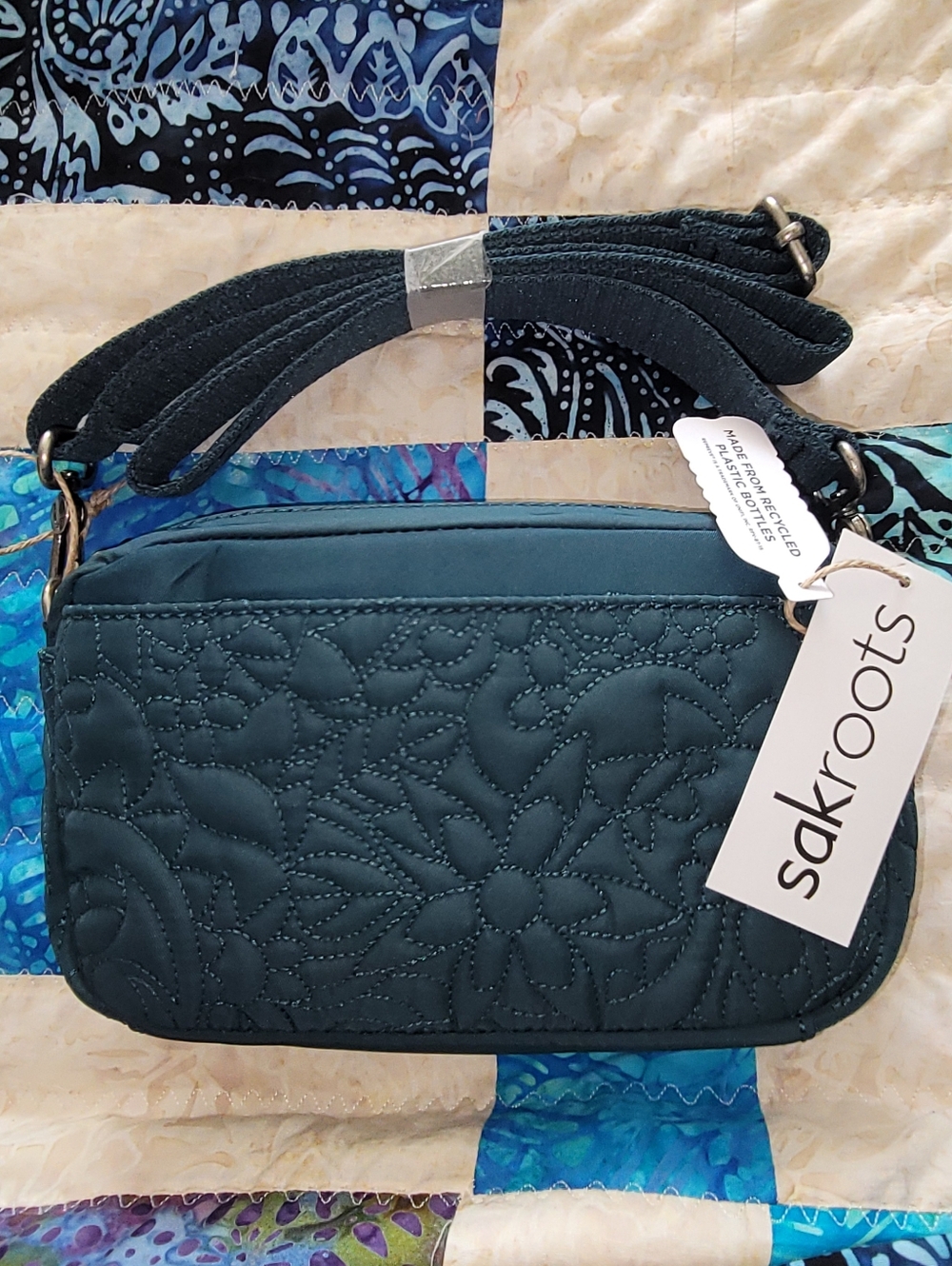 Sakroots Teal Quilted Floral Crossbody